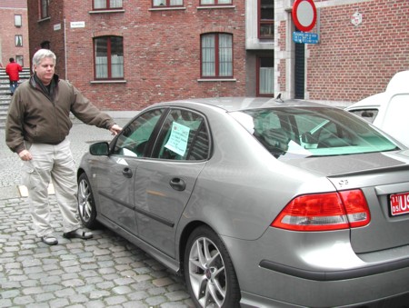 I love this car - every day, just like I have since I bought it. January 2005 Dropping off the Saab for shipping in Antwerp, Belgium .